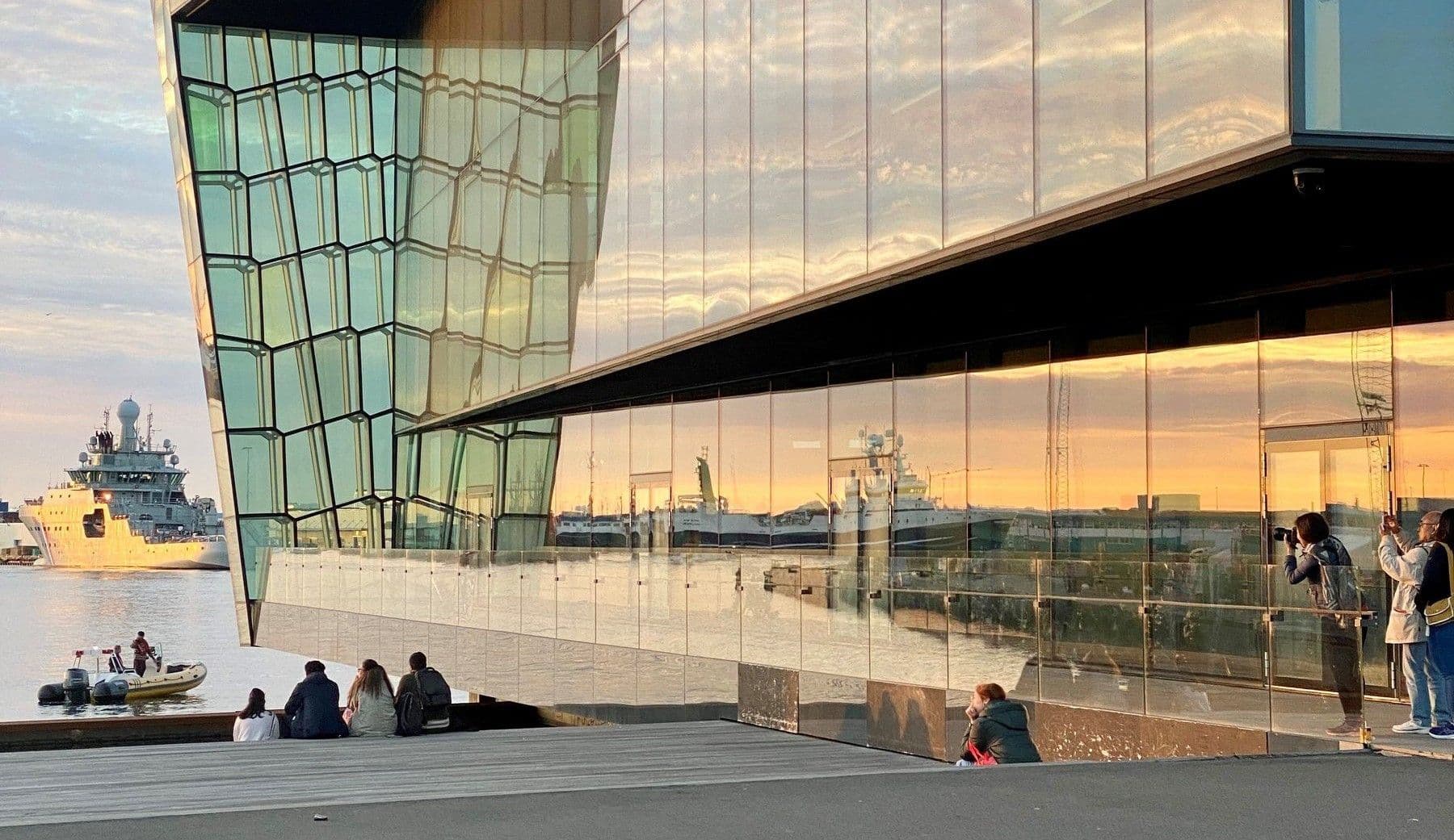 Harpa's windows in sunlight